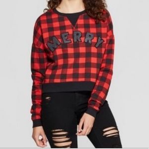 Fifth Sun buffalo plaid Christmas sweatshirt MERRY Size Xl